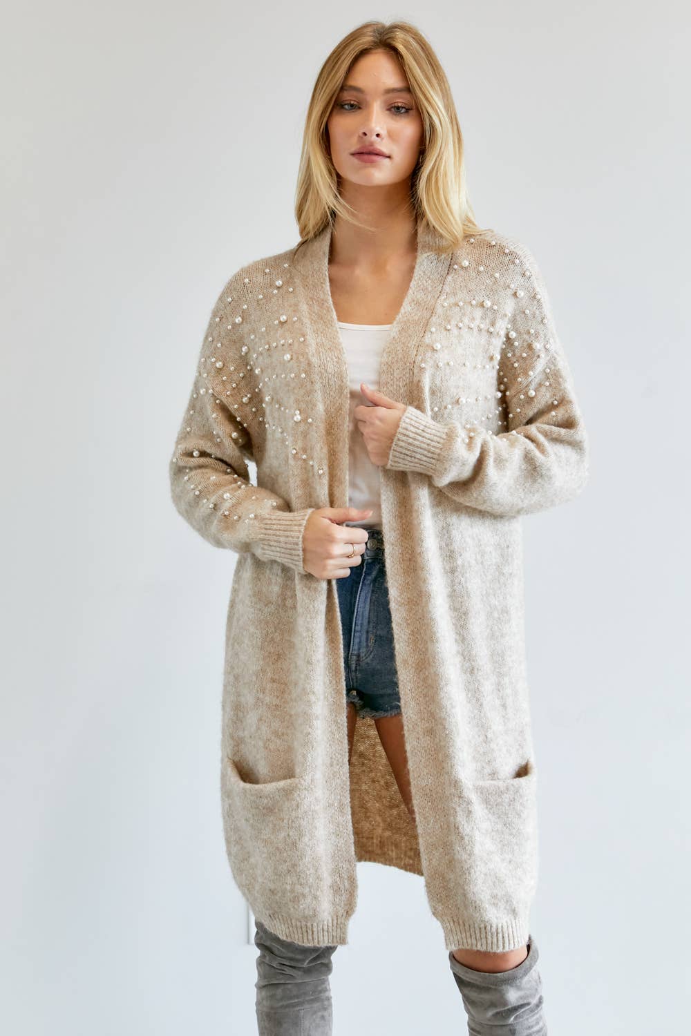 Embellished Cardi | Taupe