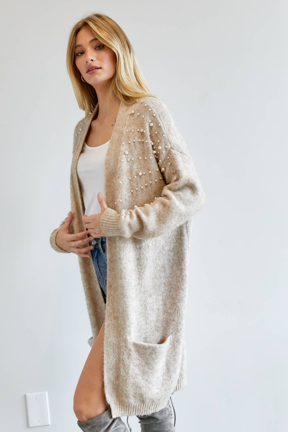 Embellished Cardi | Taupe