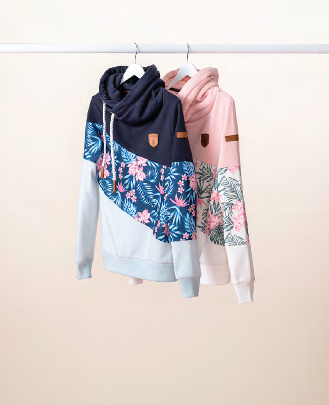 "Selene" Large Collar Hoodie | Navy/Tropical Mix