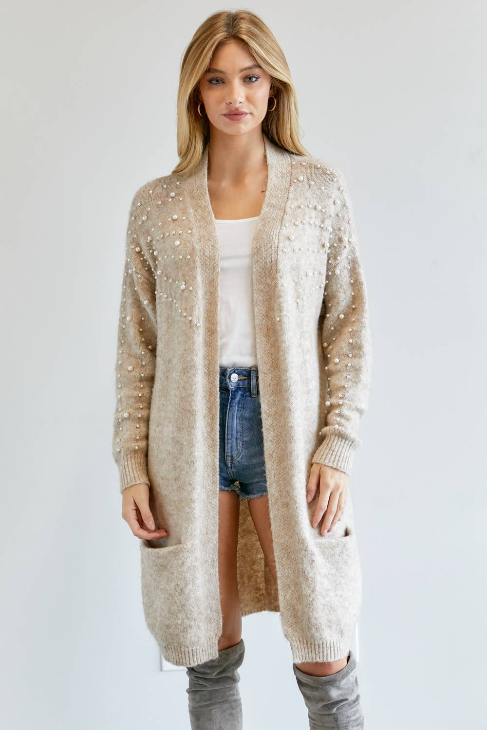 Embellished Cardi | Taupe