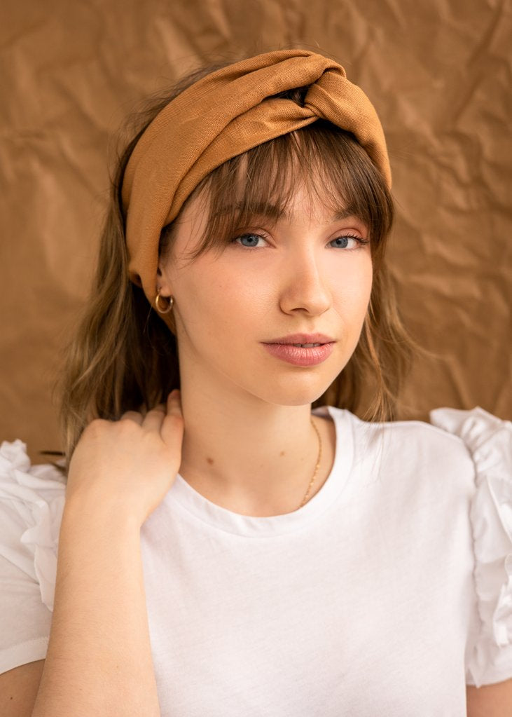 Linen Twisted Headband | Tan