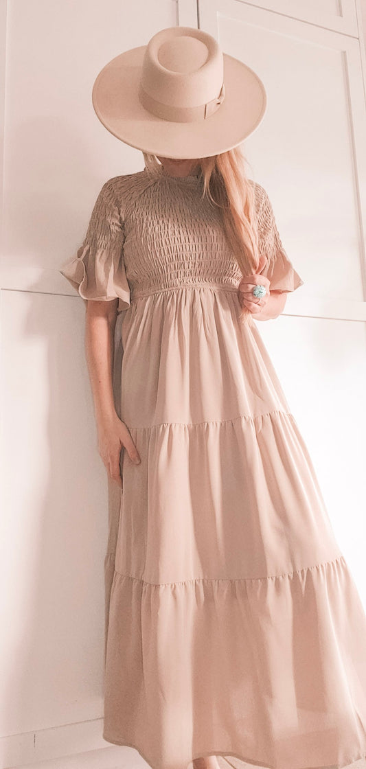 Smocked 'Prairie Dress'  |  Taupe