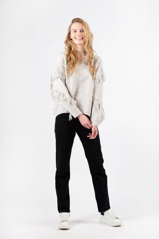 Bindi Fringe Sweater | Grey