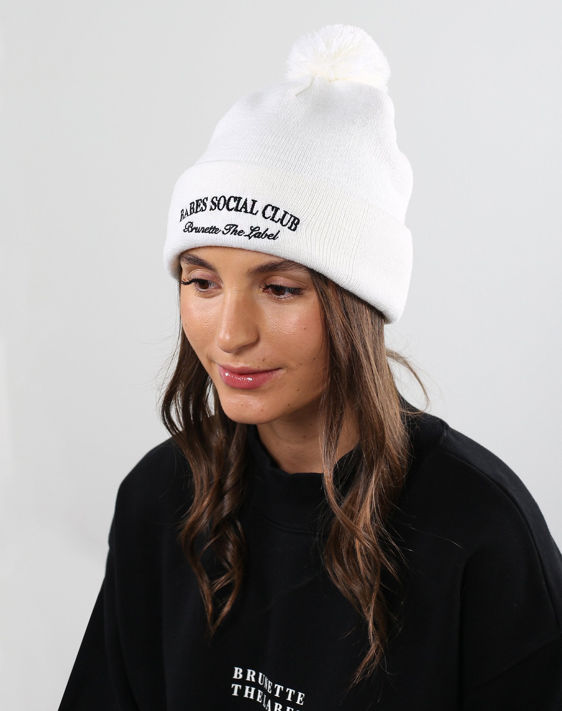 pom-pom hat and brunette the label and babes club